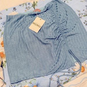 Show me your mumu mini skirt! Blue metallic silver & adjustable! NWT!